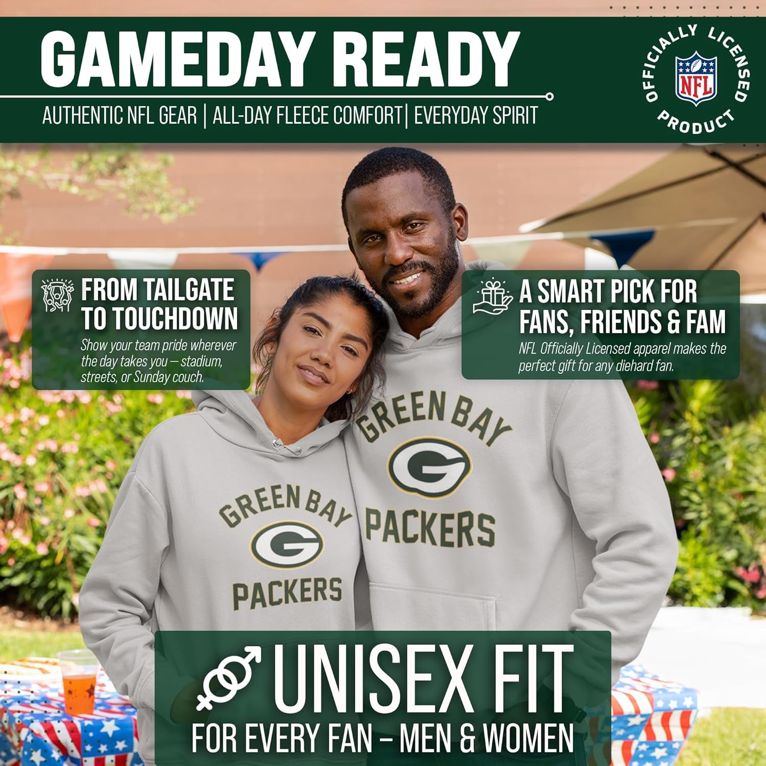 NFL Gameday Hoodie - Officially Licensed Football Hooded Sweatshirt - Cotton Blend Fleece - Men Women Adult