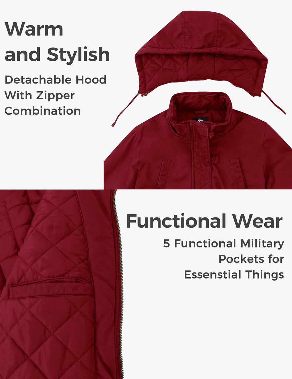 Women'S Winter Thicken Puffer Coat Warm Fleece Lined Parka Jacket with Hood