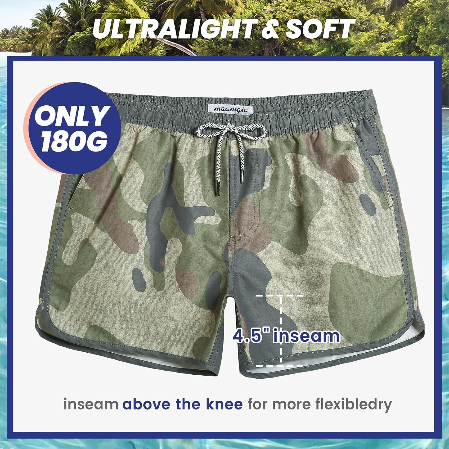 Mens Boys Short 80S 90S Vintage Swim Trunks with Mesh Lining Quick Dry Swim Suits Board Shorts